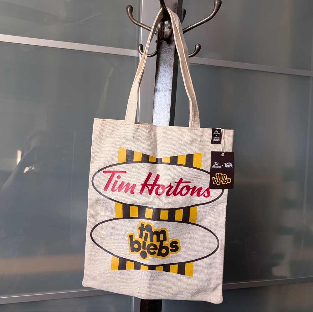 🔖🇨🇦 NWT Tim Horton's x Justin Bieber Biebs Canvas Reusable Tote Bag